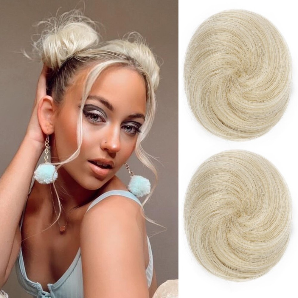 REECHO 2 PCS Mini Claw Clip in Messy & Cat Ears Hair Bun Extensions HB001 Wig Accessory Updo Hairpieces for Women Girls (Pack of 2-3 Straight, Light Blonde)