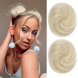 REECHO 2 PCS Mini Claw Clip in Messy & Cat Ears Hair Bun Extensions HB001 Wig Accessory Updo Hairpieces for Women Girls (Pack of 2-3 Straight, Light Blonde)