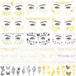 JEEFONNA 60 Sheets Face Temporary Tattoos, Metallic Fake Tattoos for Women, Men, Kids, Waterproof, Festival, Cosplay, Halloween