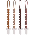 4-Pack Silicone Pacifier Clips with One-Piece Beads for Baby Boys and Girls - Flexible and Rust-Free Holders for Teething Relief and Baby Essentials, Safe for Newborns (Brown)