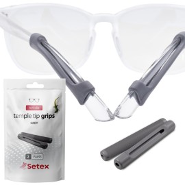 Setex Gecko Grip Temple Tip Grips for Glasses, (2 Grey Pairs) USA Made, Innovative Microstructured Fibers Tips, 49mm Length & 7mm Width