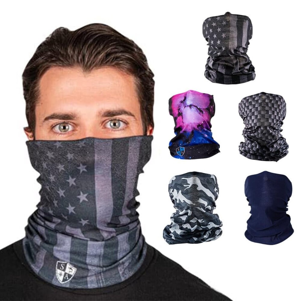S A Company 5-Pack UV Face Shield | UV 30+ Multipurpose Neck Gaiter Balaclava for Adults