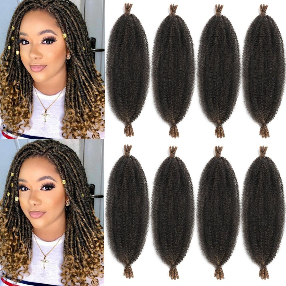 Springy Afro Twist Hair 16 inch Pre-Separated Braiding Hair 8 Packs Marley Twist Braiding Hair for Distressed Faux Locs Spring Twist Hair Extensions for Women (1B/27, 16 Inch (Pack of 8))