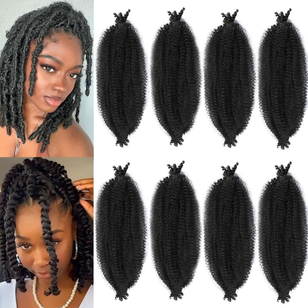 10 Inch Pre-Separated Braiding Hair Springy Afro Twist Hair 8 Packs Marley Twist Braiding Hair for Distressed Faux Locs Spring Twist Hair Extensions for Women (1B, 10 Inch (Pack of 8))