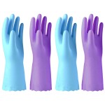 Alimat PluS 4PCS Reusable Cleaning Gloves Latex Free, Dishwashing Gloves with Cotton Flock Liner and Embossed Palm, Waterproof Household Rubber Gloves for Laundry, Gardening(Medium, Blue+Purple)