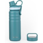 GrandTies 2 Lids Sports Stainless Steel Water Bottles - Wide Mouth Vacuum Insulated Reusable Leak Proof BPA-Free Travel Metal Canteen, Thermal Bottles for Men Women Gym (Atlantis Blue, 24 oz)