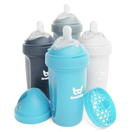 Herobility Double Anti-Colic Baby Bottles - 8.5 fl oz/240ml - 4-Pack - Multicolor - White, Gray, Iron Blue, Blue