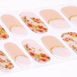 DANNI & TONI Semi Cured Gel Nail Strips Flowers (Blooming Garden) French Nude Glossy Nail Wraps 28 Stickers