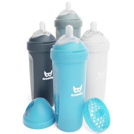 Herobility Double Anti-Colic Baby Bottles - 12 fl oz/340ml - 4-Pack - Multicolor - White, Gray, Iron Blue, Blue