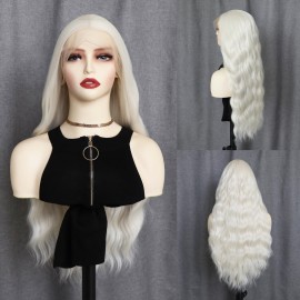 WXHWCX Long White Blonde Wavy Synthetic Lace Front Wig Middle Part Lace Wigs Synthetic Hair Wig for Women Cosplay Wigs