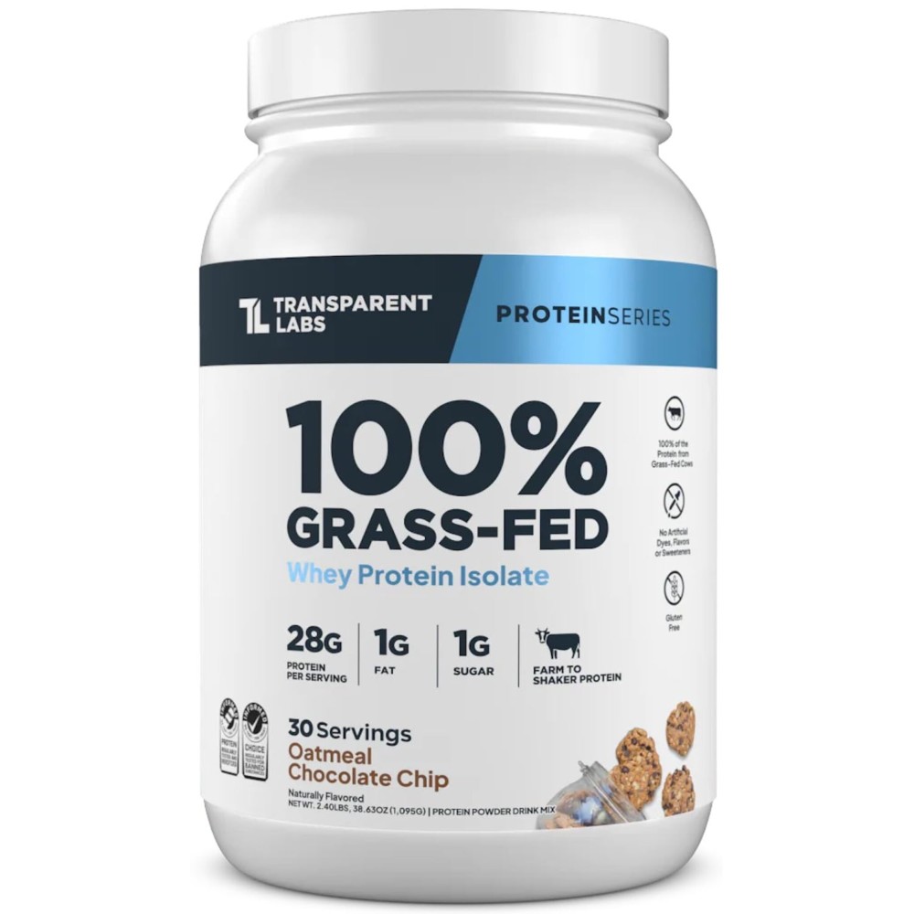 Transparent Labs Grass-Fed Whey Protein Isolate - Naturally Flavored, Gluten Free Whey Protein Powder with 28g of Protein per Serving & 9 Amino Acids - 30 Servings, Oatmeal Chocolate Chip Cookie