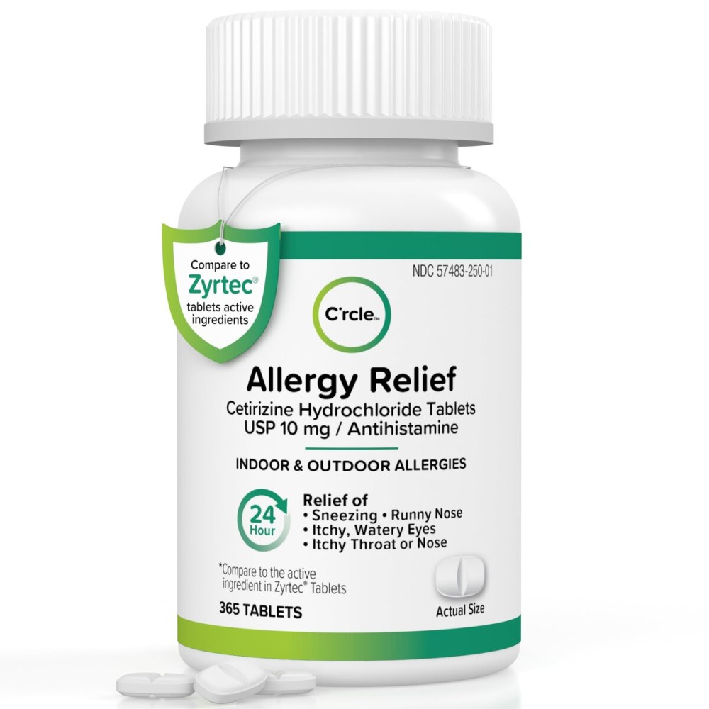 Cetirizine HCL 10mg 365 Tablets - Allergy Pills Non Drowsy & 24 Hour Allergy Medicine - Antihistamine Runny Nose, Itchy & Watery Eyes
