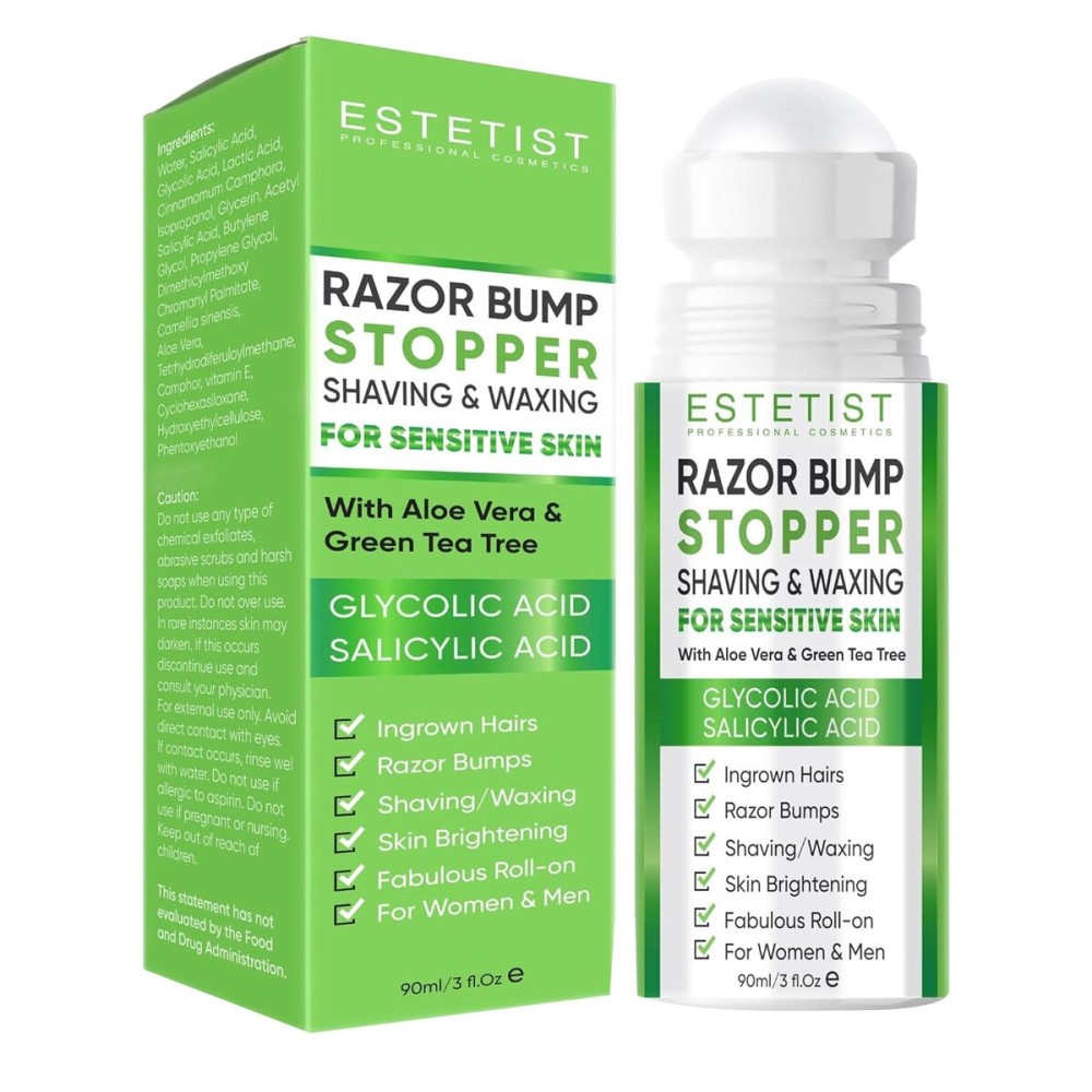 ESTETIST Razor Bump Solution Roll-On for Sensitive Skin, Ingrown Hair & Razor Burn Care Serum with Aloe Vera & Tea Tree, Soothing After Shave Skin Care for Bikini Area, Face, Neck & Legs