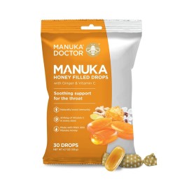 Manuka Doctor Cough Drops, Manuka Middles, 30 Drops (Pack of 1) Throat Lozenges Infused with Raw Manuka Honey, Vitamin C & Ginger for Immune Support, Helps Soothe Sore Throat