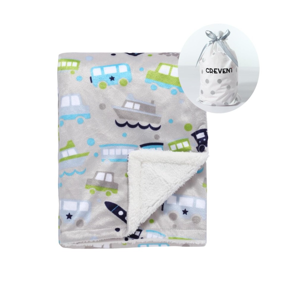CREVENT Minky Baby Blanket for Girls Boys, Soft Plush Receiving Blanket for Newborns - 30x40 Inches (Vehicle)