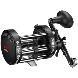 Piscifun Chaos XS Baitcasting Fishing Reel, Reinforced Metal Body Round Baitcaster Reel, Smooth Powerful Saltwater Inshore Surf Trolling Reel, Conventional Reel for Catfish (Black 60 Left Handed)