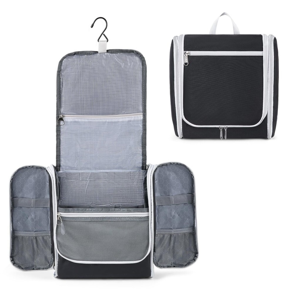 Della Gao Hanging Toiletry Bag for Men and Women, Large Capacity Cosmetics Makeup Bag Toiletries Organizer, Bathroom Bag, Water-Resistant Nylon, Black