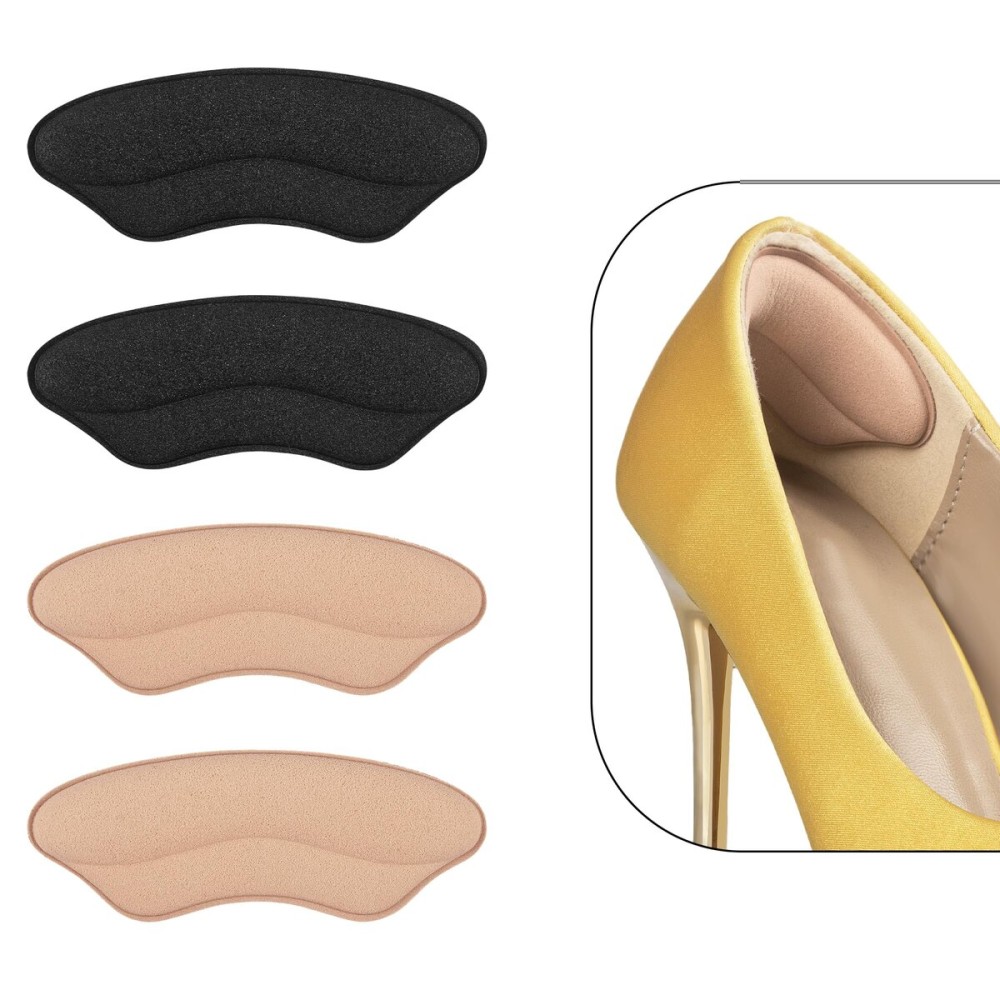Heel Grips Liner Cushions Inserts for Loose Shoes, Heel Pads Snugs for Shoe Too Big Men Women, Filler Improved Shoe Fit and Comfort, Stop Heel Slip and Blister (4 Pairs) (H Pale Apricot+Black)