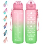 Enerbone 32 oz Water Bottle with Times to Drink and Straw, Motivational Drinking Bottles Carrying Strap, Leakproof BPA & Toxic Free, Ensure You Enough for Fitness Gym Outdoor Watermelon