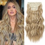 REECHO Hair Extensions, 4PCS Clip in Hair Extensions HE001 Natural Soft Synthetic Hairpieces for Women (20 Inch-200 Gram (Pack of 4), Golden Blonde with Highlights)