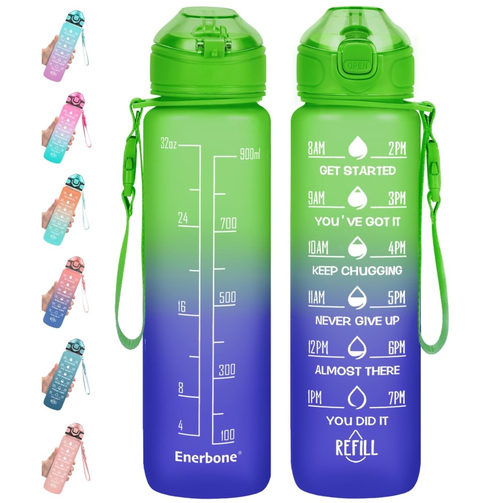 Enerbone 32 oz Water Bottle with Times to Drink and Straw, Motivational Drinking Water Bottles with Carrying Strap, Leakproof BPA & Toxic Free, Ensure You Drink Enough Water for Fitness Gym Outdoor
