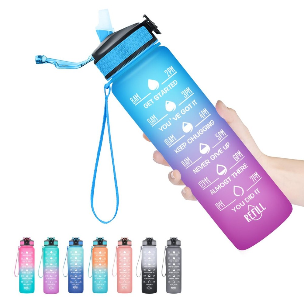 Hyeta 32 oz Water Bottles with Times to Drink and Straw, Motivational Water Bottle with Time Marker, Leakproof, Drinking Sports Water Bottle for Fitness, Gym and Outdoor