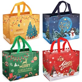 Aviski 4PCS Christmas Gift Bags,Christmas Tote Treat Bags with Handles, Bags, Non-Woven Bags for Gifts Wrapping Shopping, Xmas Party Supplies