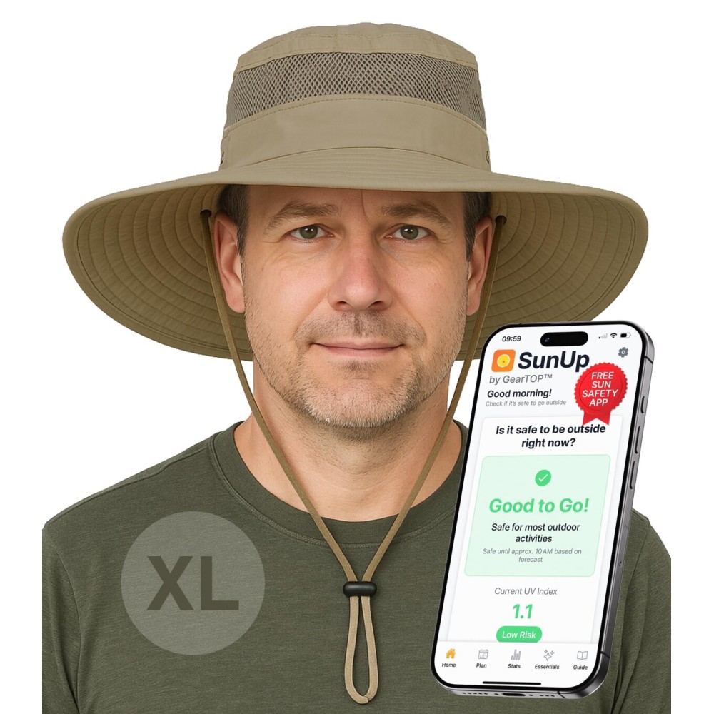 GearTOP Wide Brim Sun Hat for Womens and Mens Sun Hats - UV Protection Fishing Hat Safari Hat for Hiking Gardening & Beach Large Khaki