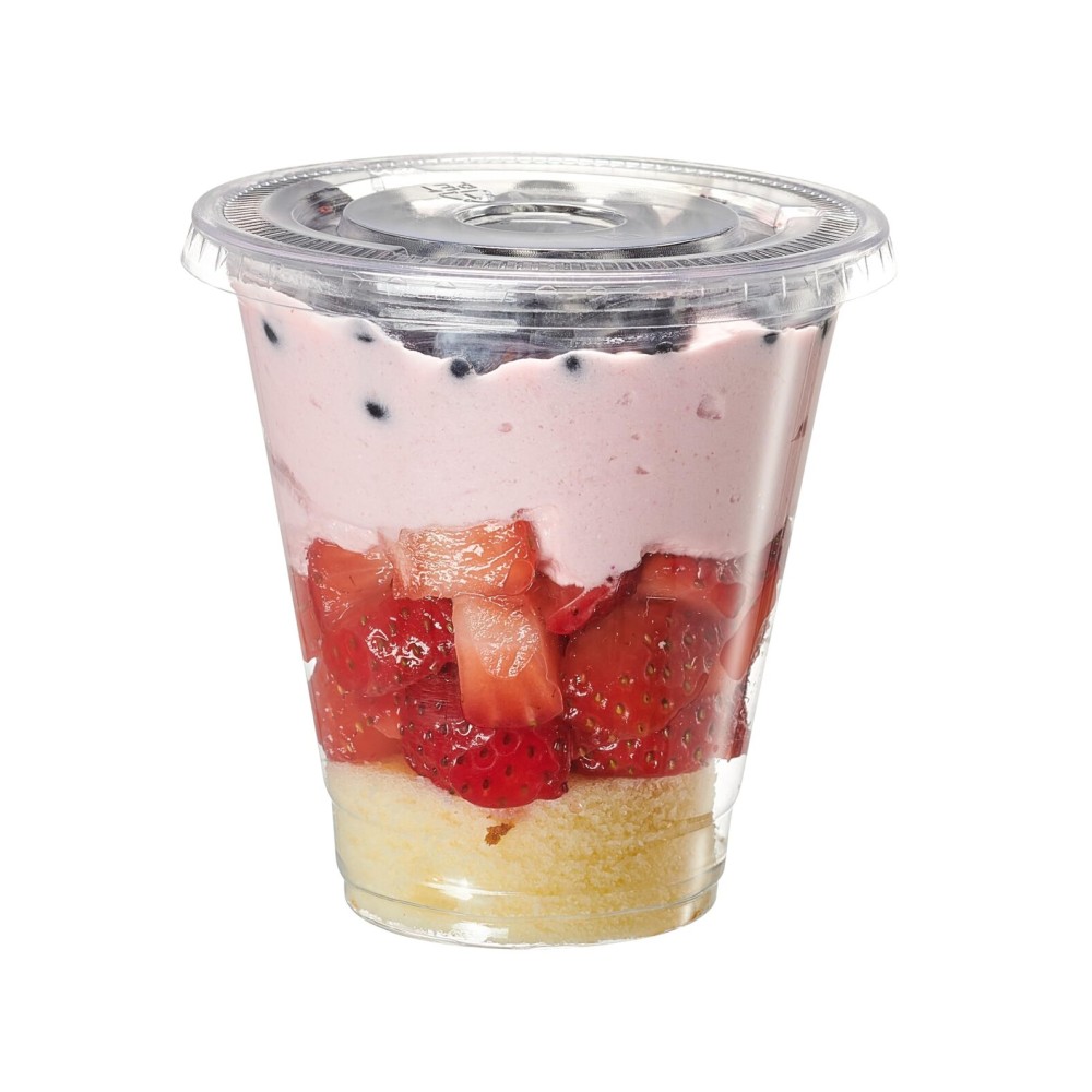 GUSTO [12 oz. - 50 Count Clear Plastic Cups With Flat Lids (No Hole), Fruit Cups with Lids for Party - Perfect for Smoothies, Milkshakes, and To-Go Beverages - (Formerly Comfy Package)