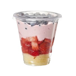 GUSTO [12 oz. - 50 Count Clear Plastic Cups With Flat Lids (No Hole), Fruit Cups with Lids for Party - Perfect for Smoothies, Milkshakes, and To-Go Beverages - (Formerly Comfy Package)