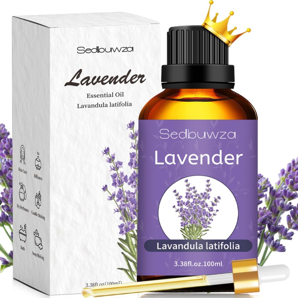 Sedbuwza Lavender Oil Essential Oil, 100% Pure and Natural Premium Lavender Fragrance Oil with Premium Glass Dropper for Diffuser, Aromatherapy Making - 3.38 Fl Oz/100ML