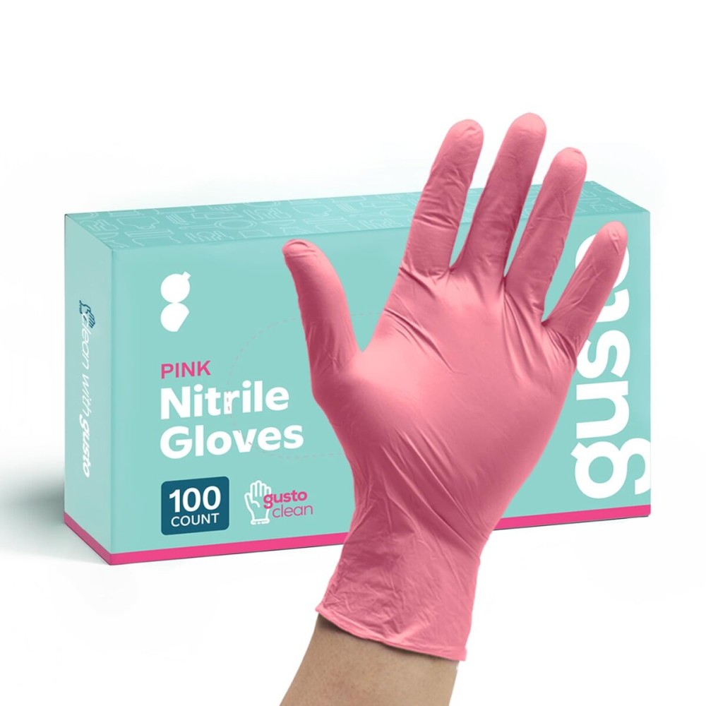 GUSTO Pink Nitrile Disposable Gloves - Latex & Rubber Free, Non-Sterile Powder Free Gloves (Formerly Comfy Package) (Small)