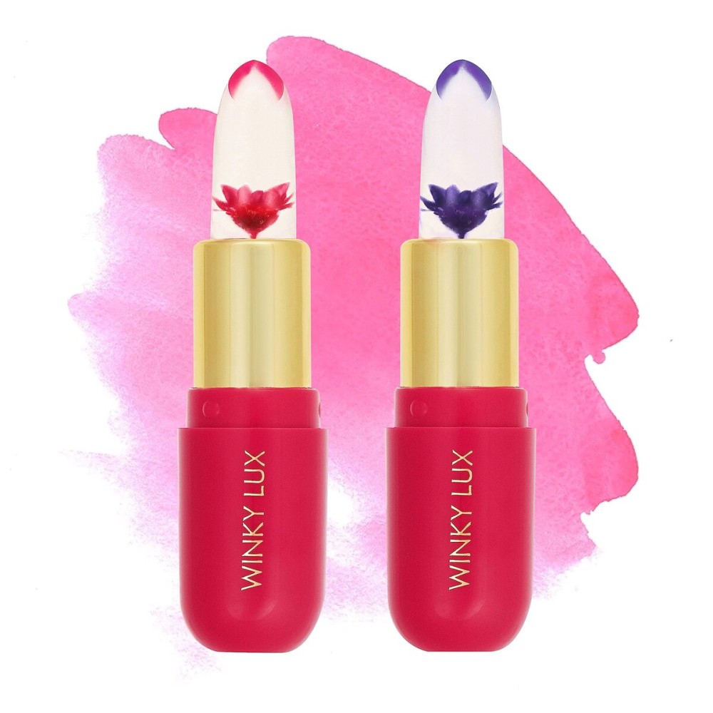 Winky Lux Flower Balm, pH Color Changing Lipstick and Tinted Lip Balm, Vegan & Cruelty Free, Hydrate & Plump, Sheer Pink, Pink & Purple Flower with Vanilla Scent