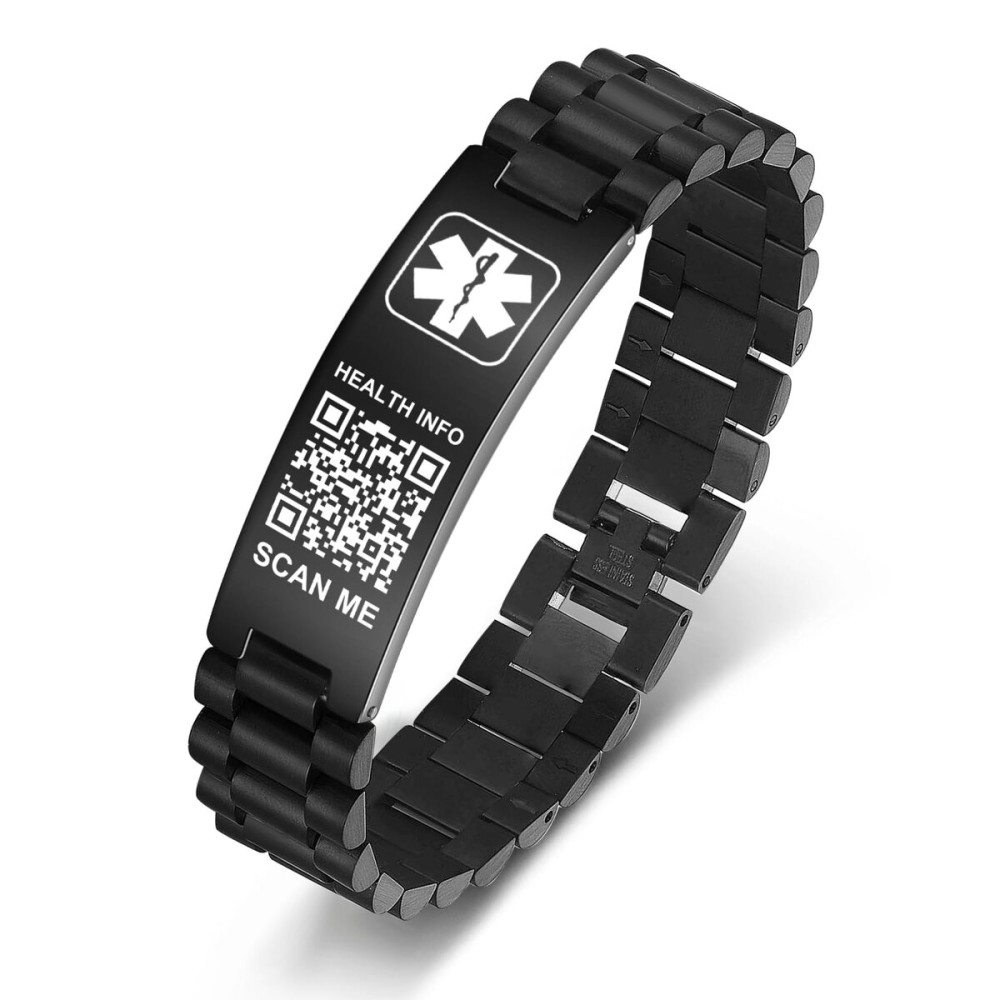 THELUCKYTAG Upgraded Medical Bracelets Men Women with QR Code Alert ID Bracelets - Titanium Steel Wristband Fits Wrists Up 8\'\'-10\'\' - More Space Custom Emergency Medical ID Info