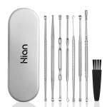 Hion 8 Pcs Ear Wax Removal Kit,Professional Double-Headed Ear Pick Earwax Removal Tools,316L Stainless Steel Ear Cleaner Curette with Cleaning Brush and Storage Box,Suit for Kid Adult(Silver)