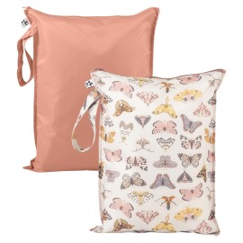 Tiny Twinkle Mess Proof Wet Bags | 2-Pack Reusable Waterproof Wet Bags for Swimsuits | Baby Clothes | Travel & Diaper Bag (Flutter)