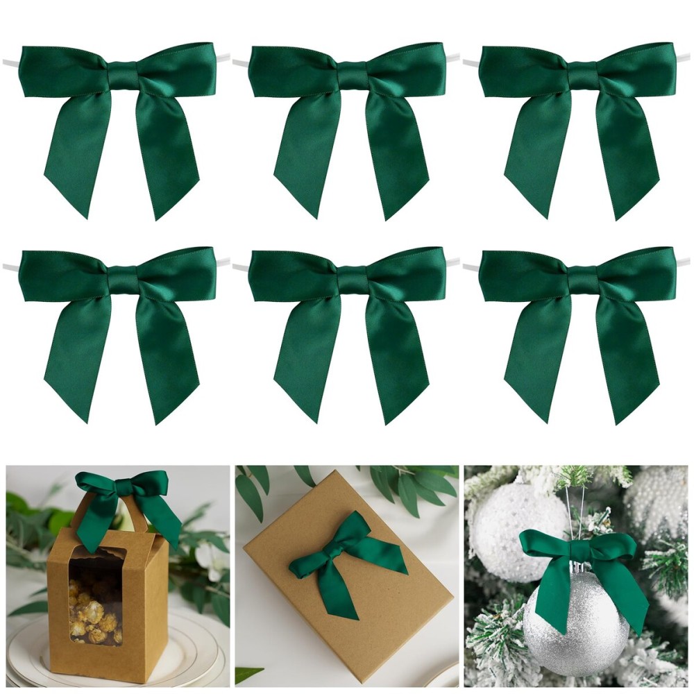 AIMUDI Twist Tie Bows for Treat Bags 3.5 Hunter Green Satin Ribbon Bows for Crafts Premade Bows with Twist Ties for Christmas Cake Pop Candy Apple Small Bows for Gift Wrapping Wedding Decor, 50 PCs
