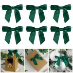 AIMUDI Twist Tie Bows for Treat Bags 3.5 Hunter Green Satin Ribbon Bows for Crafts Premade Bows with Twist Ties for Christmas Cake Pop Candy Apple Small Bows for Gift Wrapping Wedding Decor, 50 PCs