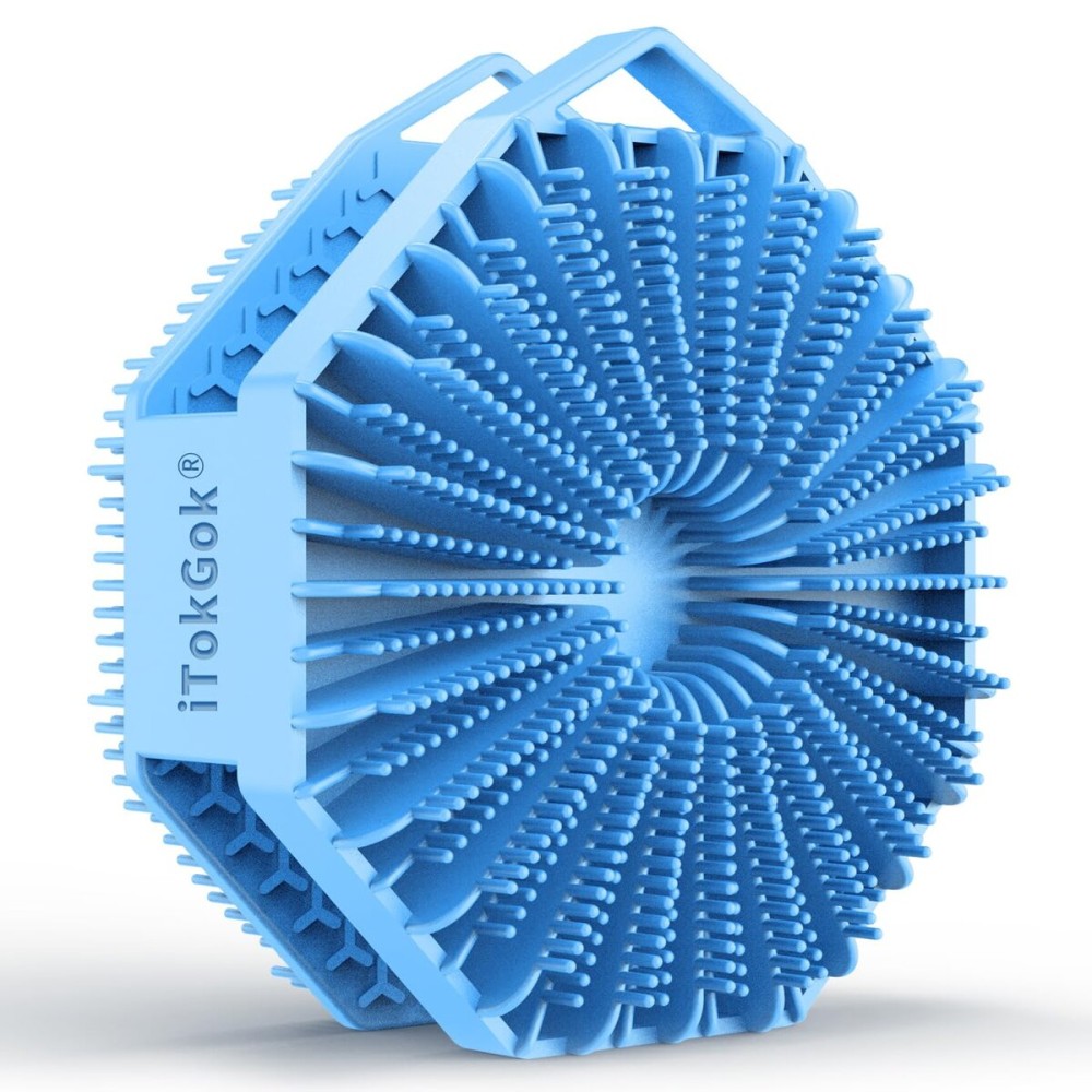 iTokGoK Silver-Infused 2-in-1 Silicone Body Scrubber, Double-Sided Design Body Brush Body Scrubber Exfoliating Body Brushes for Sensitive Skin for Showering, Silicone Loofah - Sky Blue