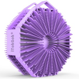 iTokGoK Premium Silver-Infused Dual-Sided Design 2-in-1 Silicone Body Scrubber for Shower,Body Brush Buffer Scrubber for Men and Women for All Skin, Ergonomic No-Slip Handle, Easy to Clean - (Purple)