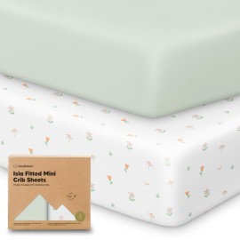Pack and Play Sheets Fitted - 2-Pack Mini Crib Sheets for Pack N Play Mattress 38x26, Soft & Cozy, Neutral Toddler Playard Bedding, Snug Fitted Mini Baby Crib Mattress Cover Boy, Girl (Wildflowers)