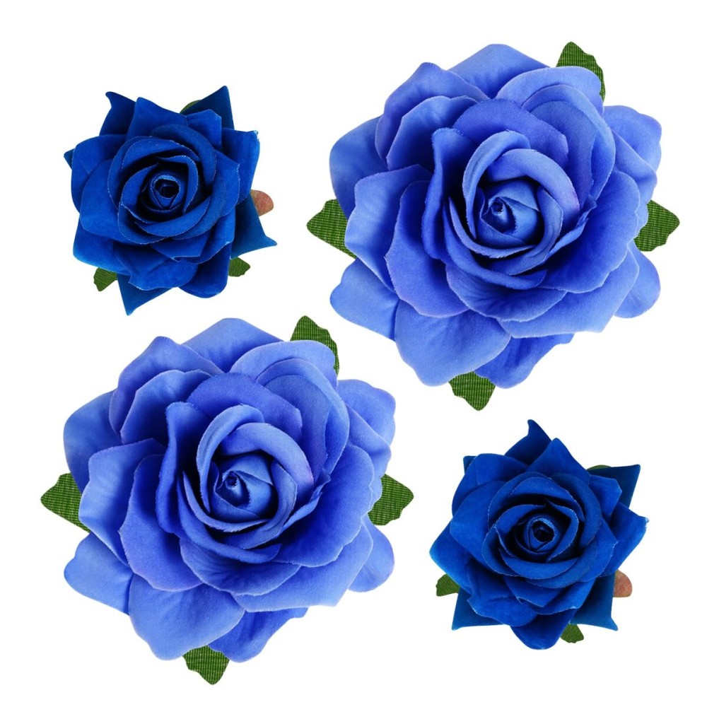 Topbuti Rose Hair Clip - 4 Pcs Fabric Rose Flowers Hair Clips, Mexican Hair Flowers Pin up Headpieces for Woman Girl Wedding Party Mother\'s Day (2 Sizes) (Blue)