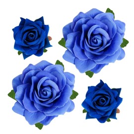 Topbuti Rose Hair Clip - 4 Pcs Fabric Rose Flowers Hair Clips, Mexican Hair Flowers Pin up Headpieces for Woman Girl Wedding Party Mother\'s Day (2 Sizes) (Blue)