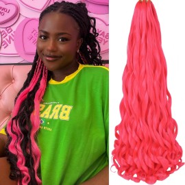 COOKOO 22 Inch Pre-stretched French Curls Brading Hair 2 Packs Bouncy Braiding Hair Spanish Curls Box Braids with Bouncy Curls French Curl senegalese twists Synthetic Hair For Black WomenDark Pink