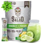Salud 2-in-1 Energy Drink Powder + Focus, Cucumber Lime, Organic Caffeine, B6 + B12, Theanine, Clean Energy Drink Packets, Agua Fresca Mix, Non-GMO, Gluten Free, Vegan, 1g of Sugar, (15 Servings)