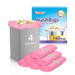 Teivio 4 Gallon 160 Counts Trash Bags Garbage Bags, Bathroom Trash Can Bin Liners, Small Plastic Bags for home office kitchen, fit 12-15 Liter, 3,3.5,4.5 Gal, Pink