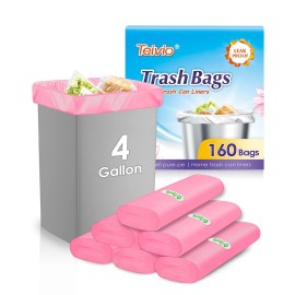 Teivio 4 Gallon 160 Counts Trash Bags Garbage Bags, Bathroom Trash Can Bin Liners, Small Plastic Bags for home office kitchen, fit 12-15 Liter, 3,3.5,4.5 Gal, Pink