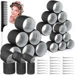 39PCS Self Grip Curlers 3 Sizes - Black 2.5in, 1.9in, 1.4in Rollers with Duckbill Clips for Long, Medium, Short, Thick, Fine Hair Volume and Bangs (Black)