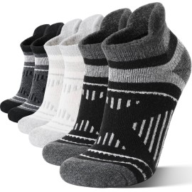 EBMORE Merino Wool Ankle Hiking Socks Compression Warm Winter Thermal Thick Cushion No Show Running Moisture Wicking Socks Gifts Stocking Stuffers for Men Women 6 Pairs(Black White,L)