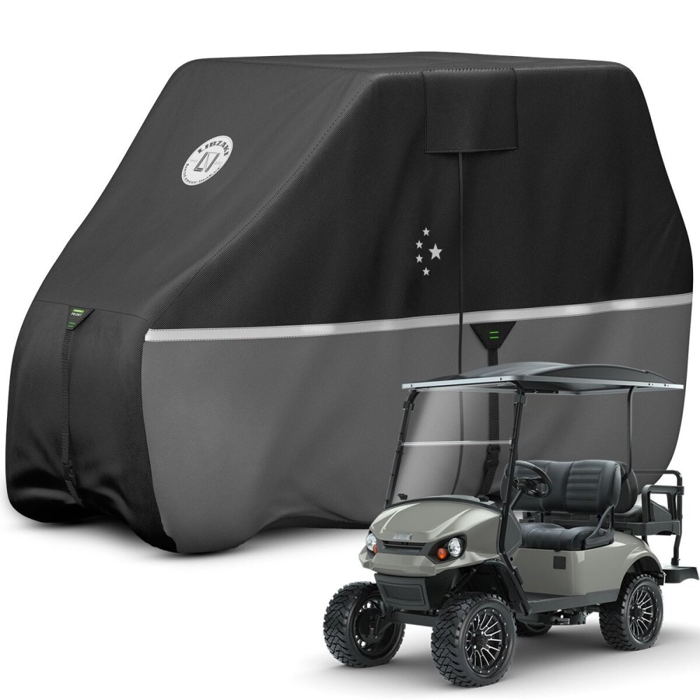 LI LIBZAKI 2 Passenger Golf Cart Cover Fits EZGO, Club Car, Yamaha, 420D Waterproof Windproof Sunproof Outdoor All-Weather Full Cover -Black/Gray-M